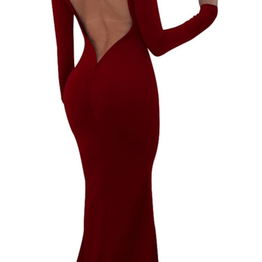Chic Long Sleeve Red Evening Gown